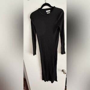 NATIVE YOUTH Black Ribbed Long Sleeve Midi Dress